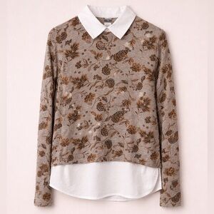 Zac & Rachel Floral Contrast Collar Light Sweater S Faux Layered